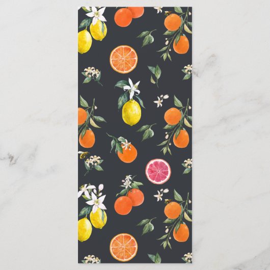 Botanische luiers en Sinaasappels zomerbruiloft Menu (Achterkant)