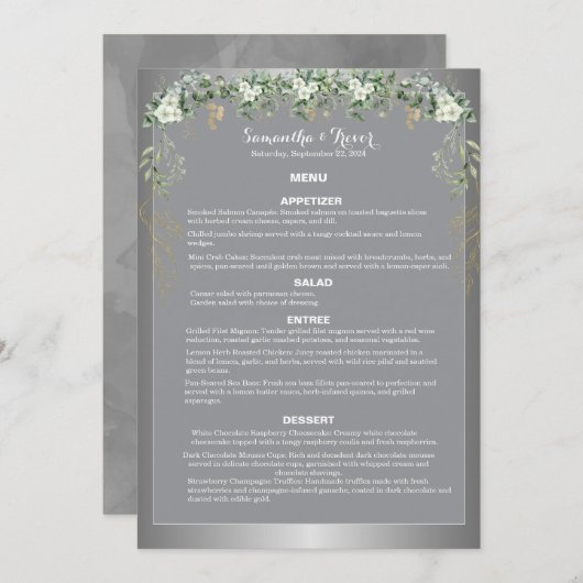 Botanische Lustrous Dreams: een botanische fantasi Menu (Voorkant / Achterkant)