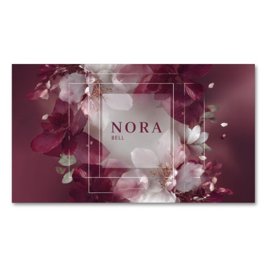 Botanische Magenta Bloem Abstract Wit Frame Magnetisch Visitekaartje (Voorkant)