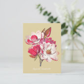 botanische magnolia roze bloemen beige briefkaart (Staand voorkant)