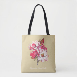  botanische magnolia roze bloemen beige tote bag