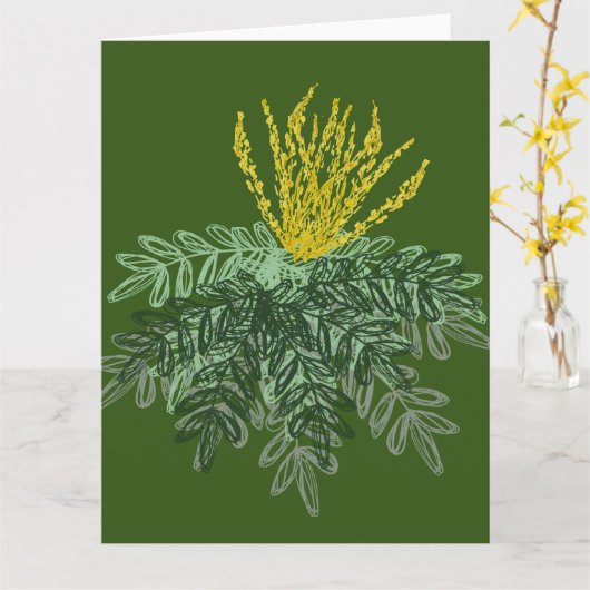 Botanische Mahonia Shrub Hand Drawn Green Kaart (Gele Bloem)