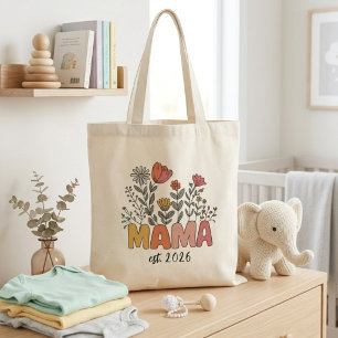Botanische Mama Jaar Retro Bloem Lettering Tote Bag