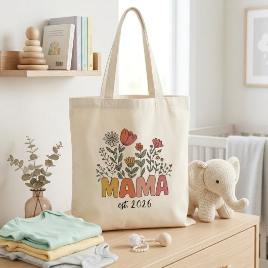Botanische Mama Jaar Retro Bloem Lettering Tote Bag