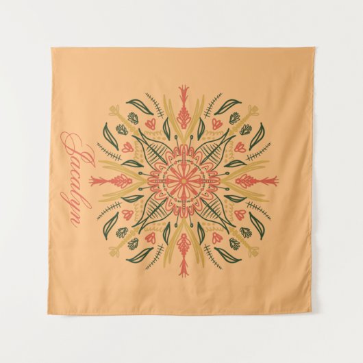 Botanische Mandala Boho Oranje naam Tapestry Wandkleed (Voorkant (horizontaal))