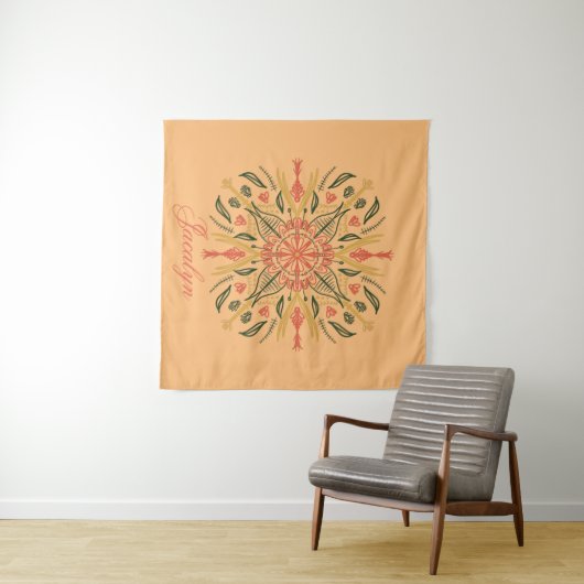 Botanische Mandala Boho Oranje naam Tapestry Wandkleed (In Situ (horizontaal))