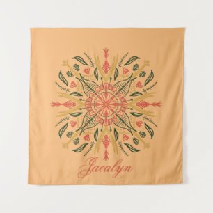 Botanische Mandala Boho Oranje naam Tapestry Wandkleed