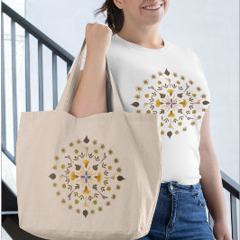 Botanische Mandala Persgedrukte Bloem Kunstwerk Grote Tote Bag
