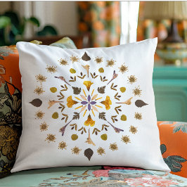 Botanische Mandala Persgedrukte Bloem Kunstwerk Kussen