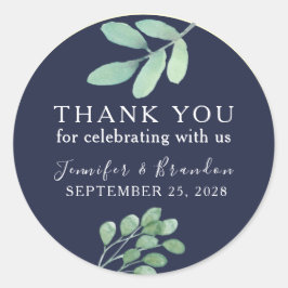 Botanische Marine Blauwe bruiloft Dank u wel Ronde Sticker