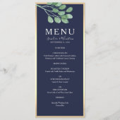 Botanische Marine Blauwe bruiloft Menu (Voorkant)