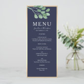 Botanische Marine Blauwe bruiloft Menu (Staand voorkant)