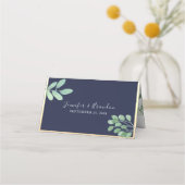 Botanische Marine Blauwe bruiloft Plaatskaartje (Achterkant)