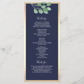 Botanische Marine Blauwe bruiloft Programmakaart (Achterkant)