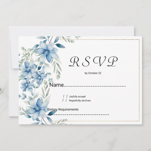 Botanische marine blauwe munt bloemen RSVP Kaart (Voorkant)