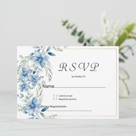 Botanische marine blauwe munt bloemen RSVP Kaart (Staand voorkant)