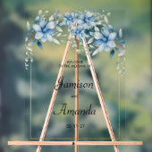 Botanische marine blauwe munt bloemenbruiloft acryl bord (Neutraal)