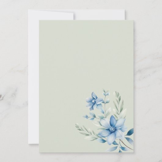 Botanische marine blauwe munt bloemenbruiloft kaart (Achterkant)