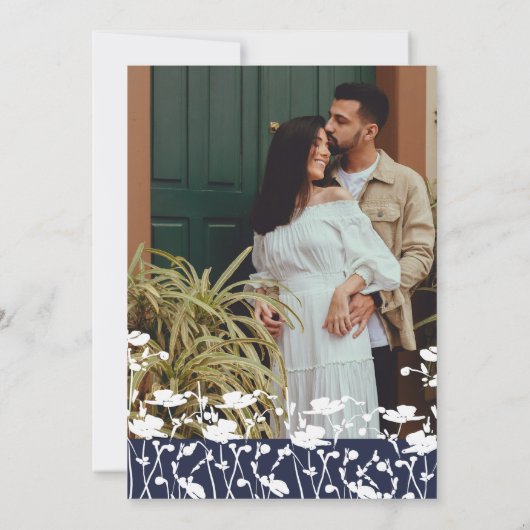 Botanische Marine Bloemen Moderne Bruiloft Kaart (Achterkant)