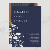 Botanische Marine Bloemen Moderne Bruiloft Kaart (Voorkant / Achterkant)