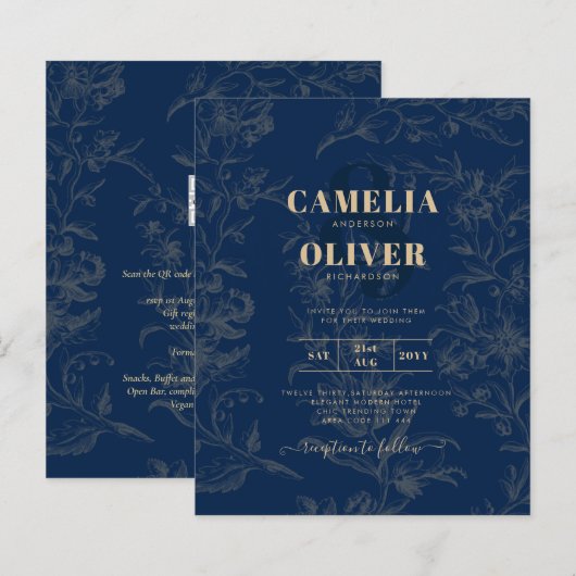  BOTANISCHE marine Blue Gold Wedding (Voorkant / Achterkant)
