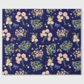 Botanische Marine Blush Roze Bloemen Elegant Cadeaupapier (Vlak)