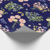 Botanische Marine Blush Roze Bloemen Elegant Cadeaupapier (Hoek)