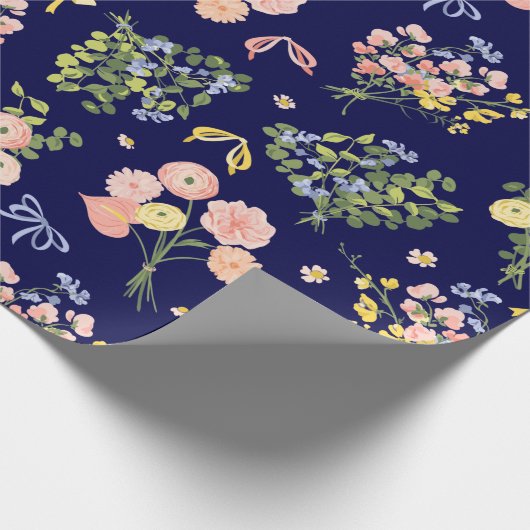  Botanische Marine Blush Roze Bloemen Elegant Cadeaupapier (Hoek)