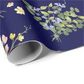 Botanische Marine Blush Roze Bloemen Elegant Cadeaupapier (Rol Hoek)