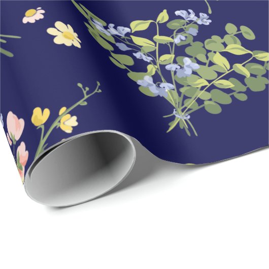  Botanische Marine Blush Roze Bloemen Elegant Cadeaupapier (Rol Hoek)