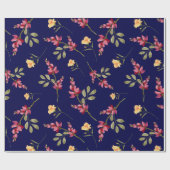  Botanische Marine Blush Roze Bloemen Elegant Cadeaupapier (Vlak)