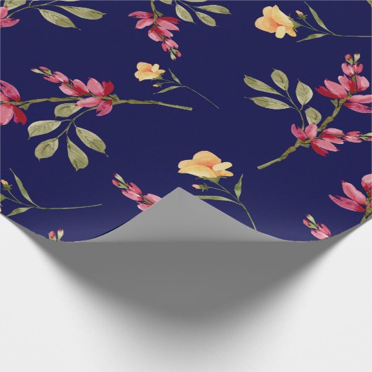  Botanische Marine Blush Roze Bloemen Elegant Cadeaupapier