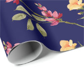  Botanische Marine Blush Roze Bloemen Elegant Cadeaupapier (Rol Hoek)