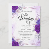 botanische marine en paarse bruiloft kaart (Voorkant)