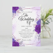botanische marine en paarse bruiloft kaart (Staand voorkant)