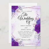 botanische marine en paarse bruiloft kaart (Voorkant / Achterkant)