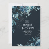 Botanische marineblauw blauwgroen waterverf bloeme kaart (Voorkant)