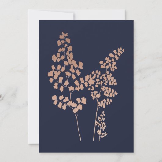 Botanische marineblauw en Roos gouden bruiloft Kaart (Achterkant)