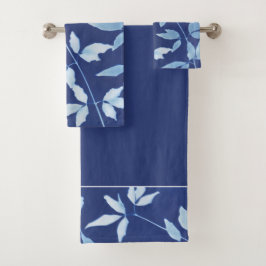 Botanische marineblauwe Waterverf Bad Handdoek