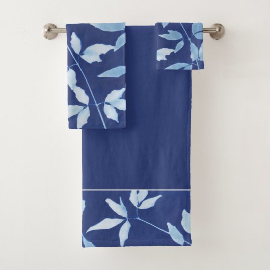 Botanische marineblauwe Waterverf Bad Handdoek (Insitu)