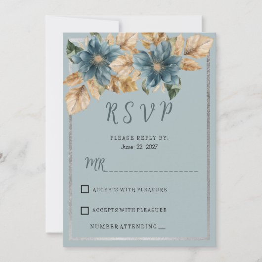 Botanische mauve blauw bruin zilver bloemen RSVP Kaart (Voorkant)