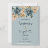 Botanische mauve blauw bruin zilver bloemenbruilof kaart (Voorkant)