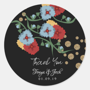 Botanische Mexicaanse Bloem Bruiloft Dank Je Glitt Ronde Sticker