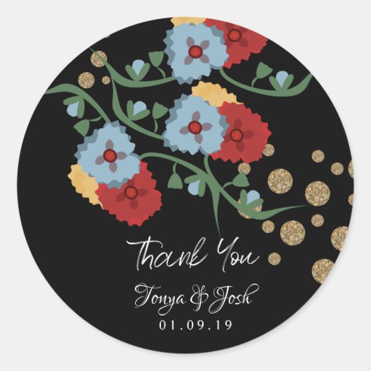 Botanische Mexicaanse Floral Weddenschap Bedankt G Ronde Sticker (Voorkant)