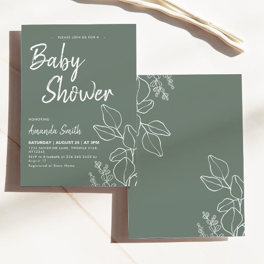 Botanische minimalistische Baby shower Kaart