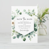 Botanische minimalistische eucalyptus digitale bru save the date (Staand voorkant)