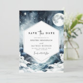 Botanische minimalistische maanverlichte bruiloft save the date (Staand voorkant)