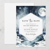 Botanische minimalistische maanverlichte bruiloft save the date (Voorkant / Achterkant)
