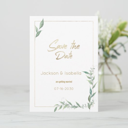 Botanische mint groen goud groen Save the Date Kaart (Staand voorkant)