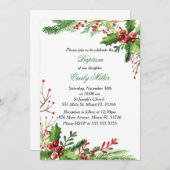 Botanische mistletoe Girl Baptisme Invitation Kaart (Voorkant / Achterkant)
